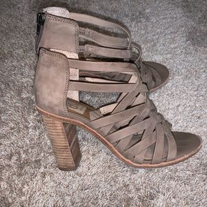 Dolce Vita Taupe Strappy Stacked Heels